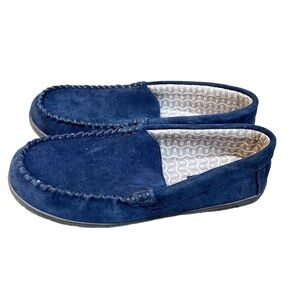 Land's End Mens Printed Flannel Lined‎ Moccasin Slippers Navy 10